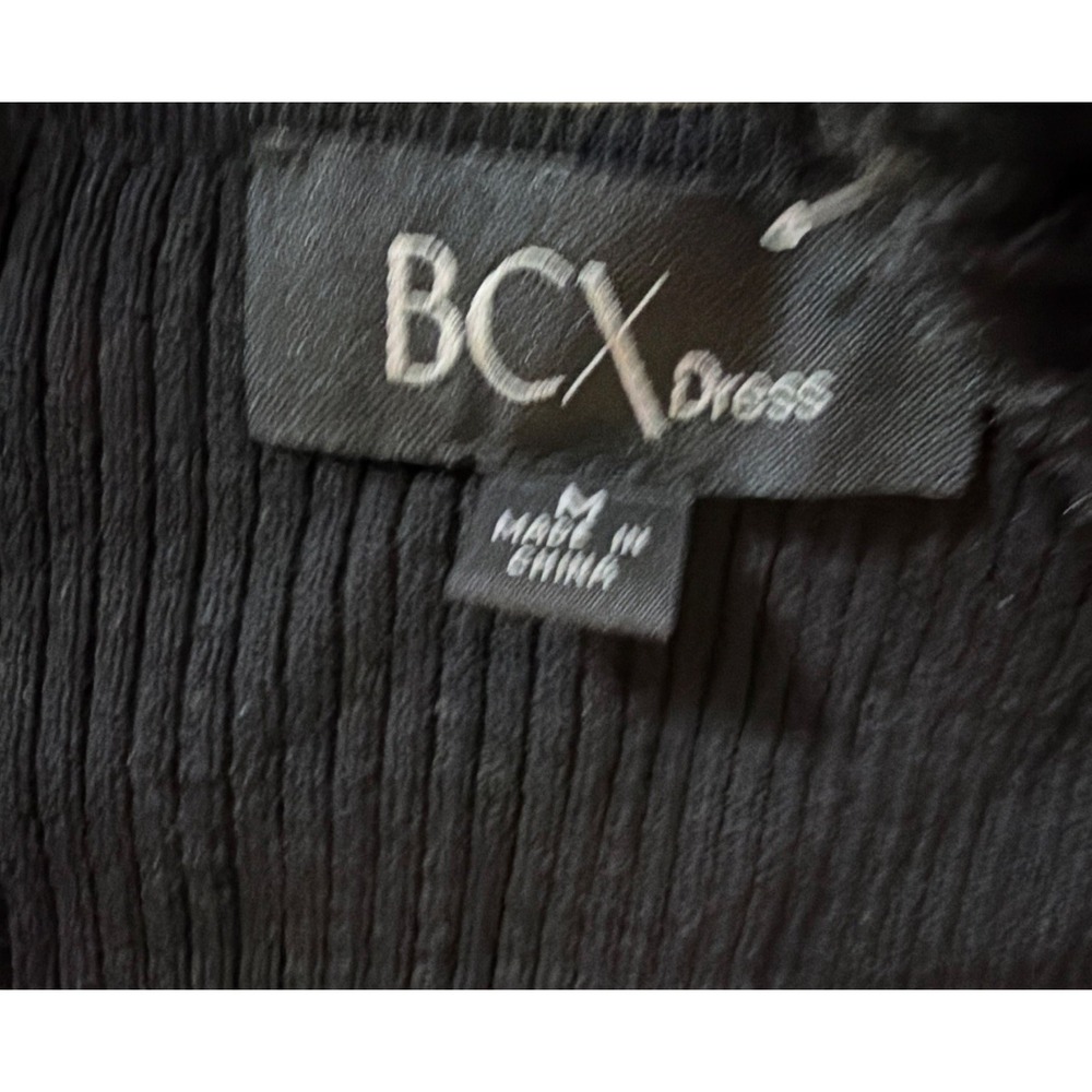 BCX Black Pleated A-Line Dress Womens M Solid Knee Length 3/4 Sleeve Fur Scarf - Picture 3 of 6
